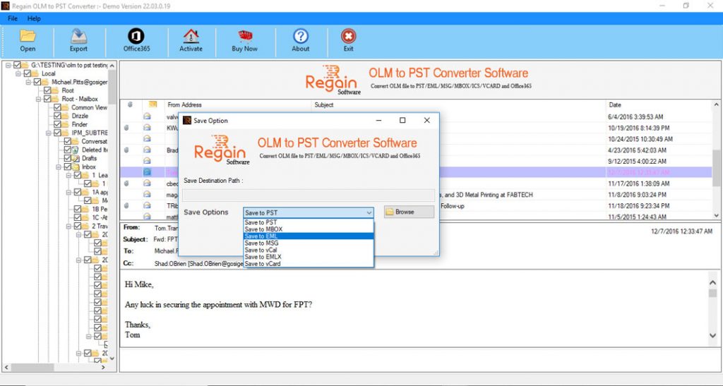 OLM to PST Conversion tool