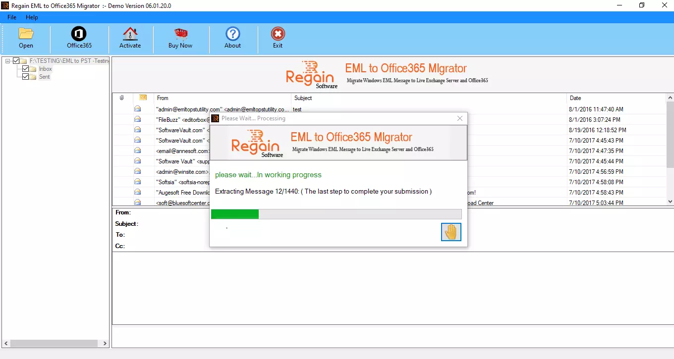 Export EML files to O365 account