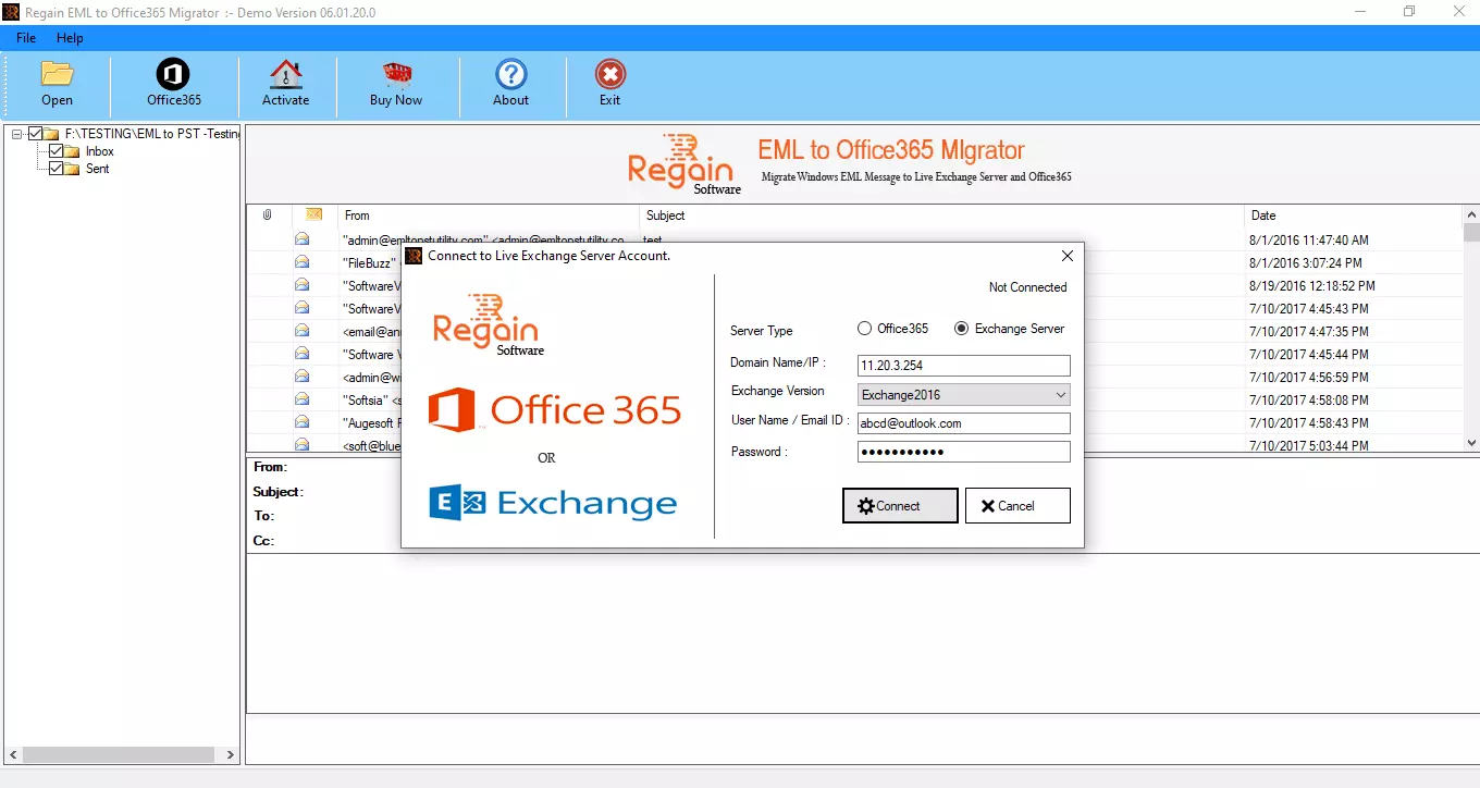 Export EML files to Office 365 platform