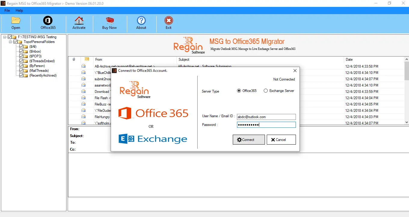 Transfer MSG emails to Office 365 platform