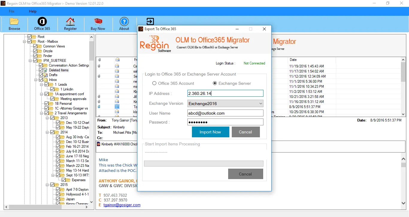 OLM to Office 365 migration tool