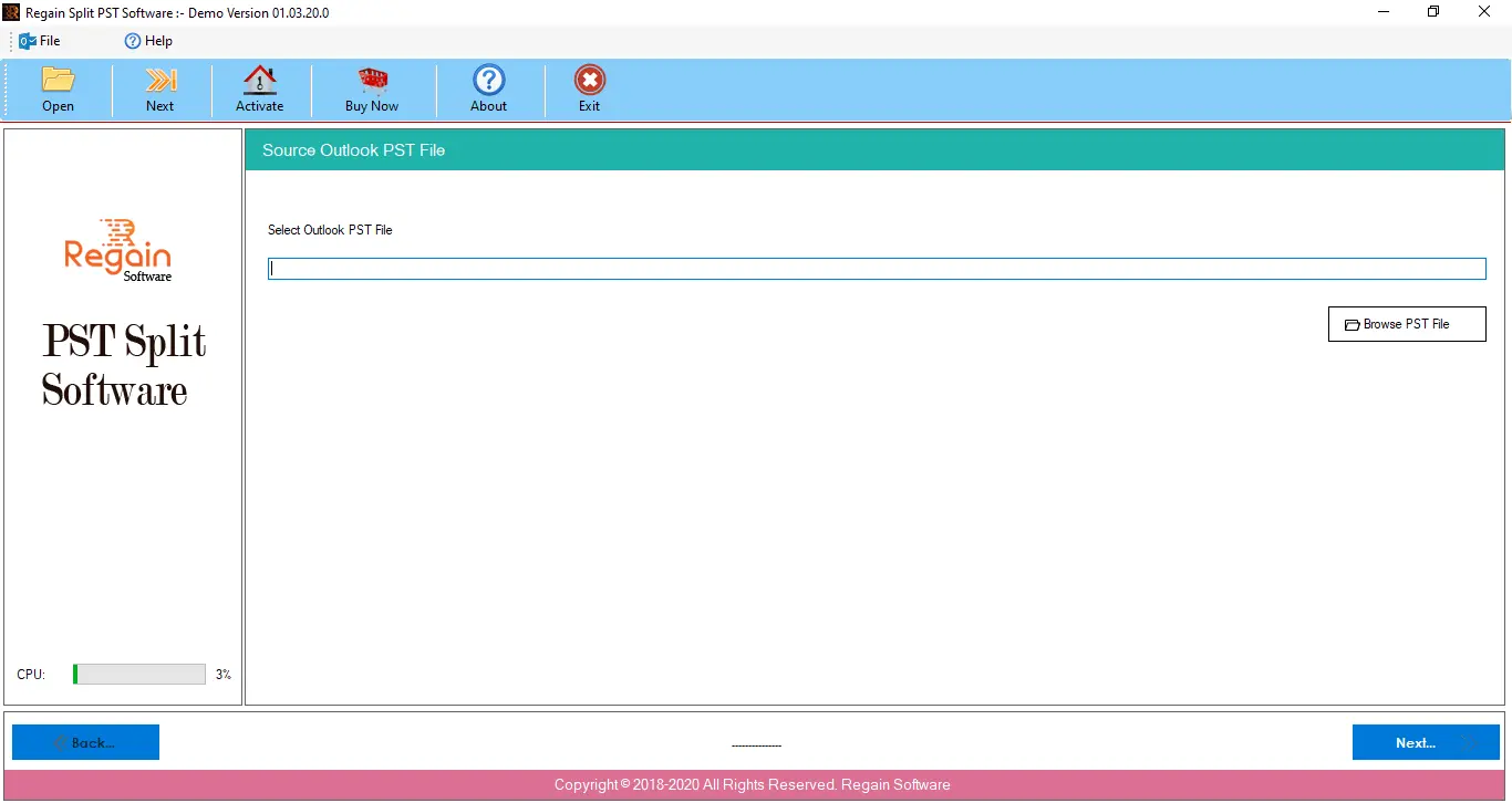 Split PST File Software - Home Screen