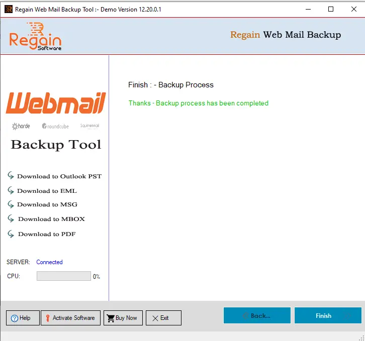 Successfully backup webmail email account
