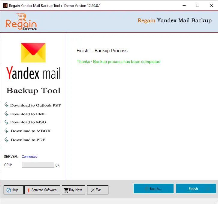 Successfully backup Yandex Mail email account