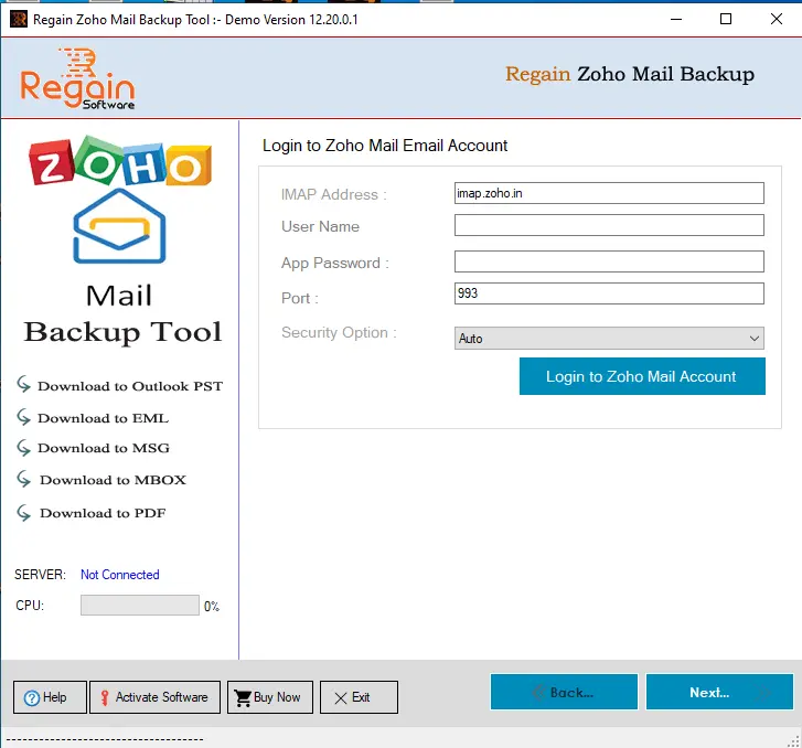 Zoho Mail Backup tool